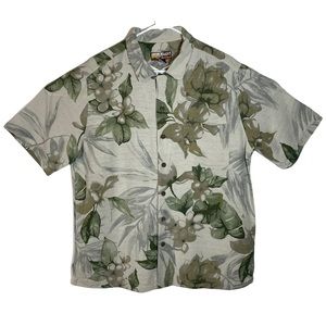 Havana Jack’s Cafe Hawaiian Floral Silk Button-Up Shirt Short Sleeve Mens Size L